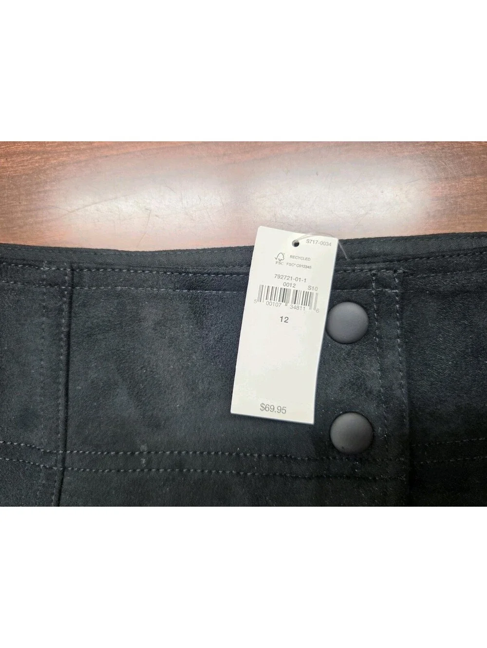 NWT Gap Black Faux Suede Button Front Mini Skirt Size 12 Dark Academia Fall Chic